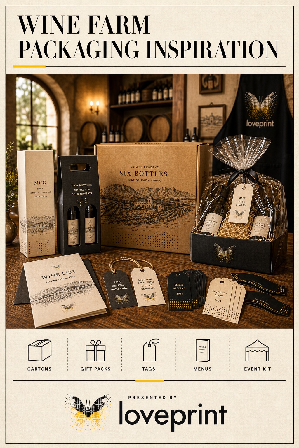 Loveprint inspiration card for wine packaging at a cellar door.