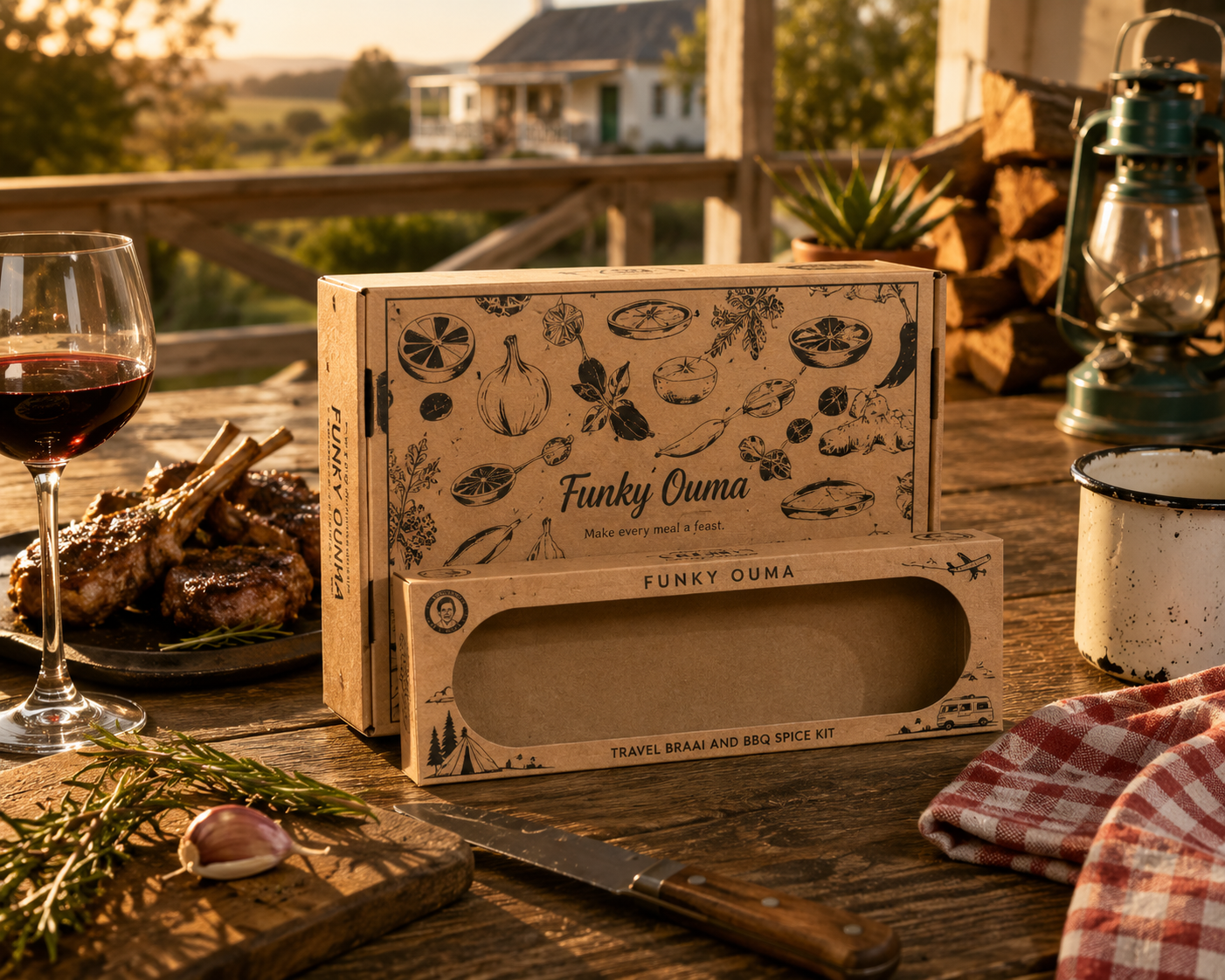 Funky Ouma Travel braai kit carton restaged portfolio piece.
