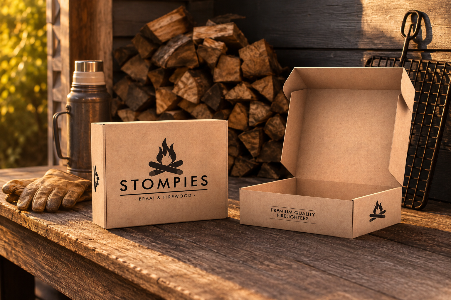 Stompies Braai & Firewood Kraft firewood mailer restaged portfolio piece.