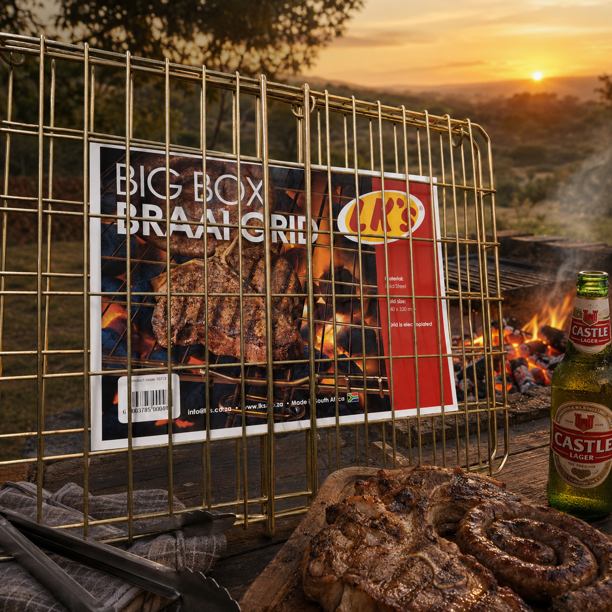 LK's Big Box Braai Grid — in-aisle promo restaged portfolio piece.