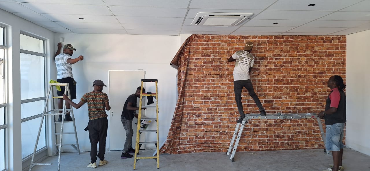 Commercial interior — Brick-effect wall install